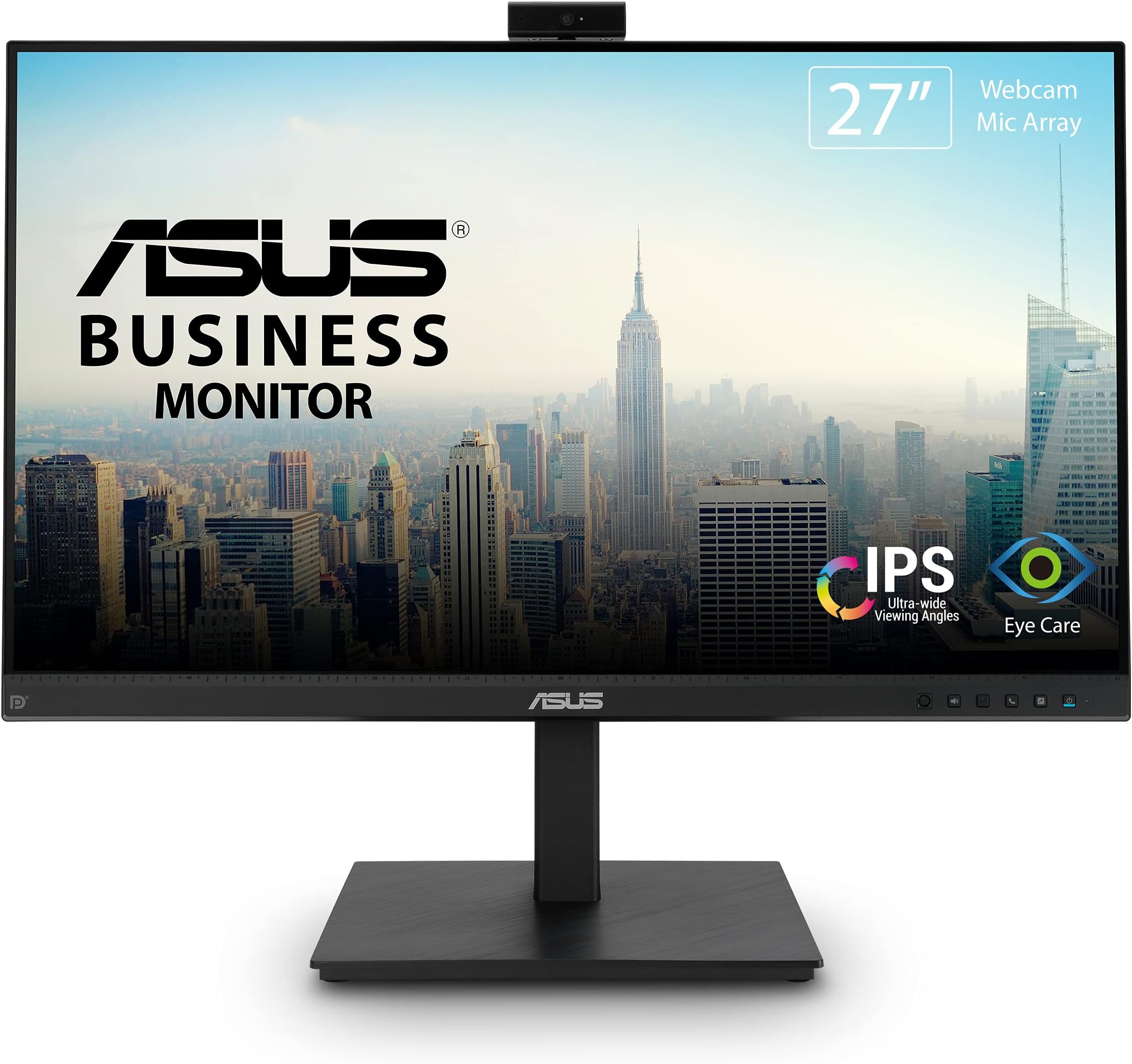 ASUS 27” 1080P Video Conference Monitor (BE279QSK) - Full HD, IPS, Built-in Adjustable 2MP Webcam, Mic Array, Speakers, Eye Care, Wall Mountable, Frameless, HDMI, DisplayPort, VGA, Height Adjustable