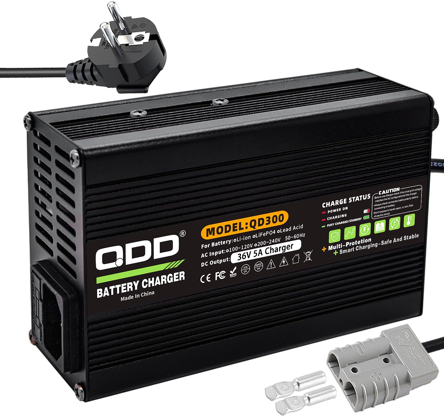 QDD Caricabatterie 36V 36V 5A al piombo-acido con uscita DC 50A Connettore Anderson per 36V Piombo Acido AGM Gel VRLA OPZV 36V Smart Charger