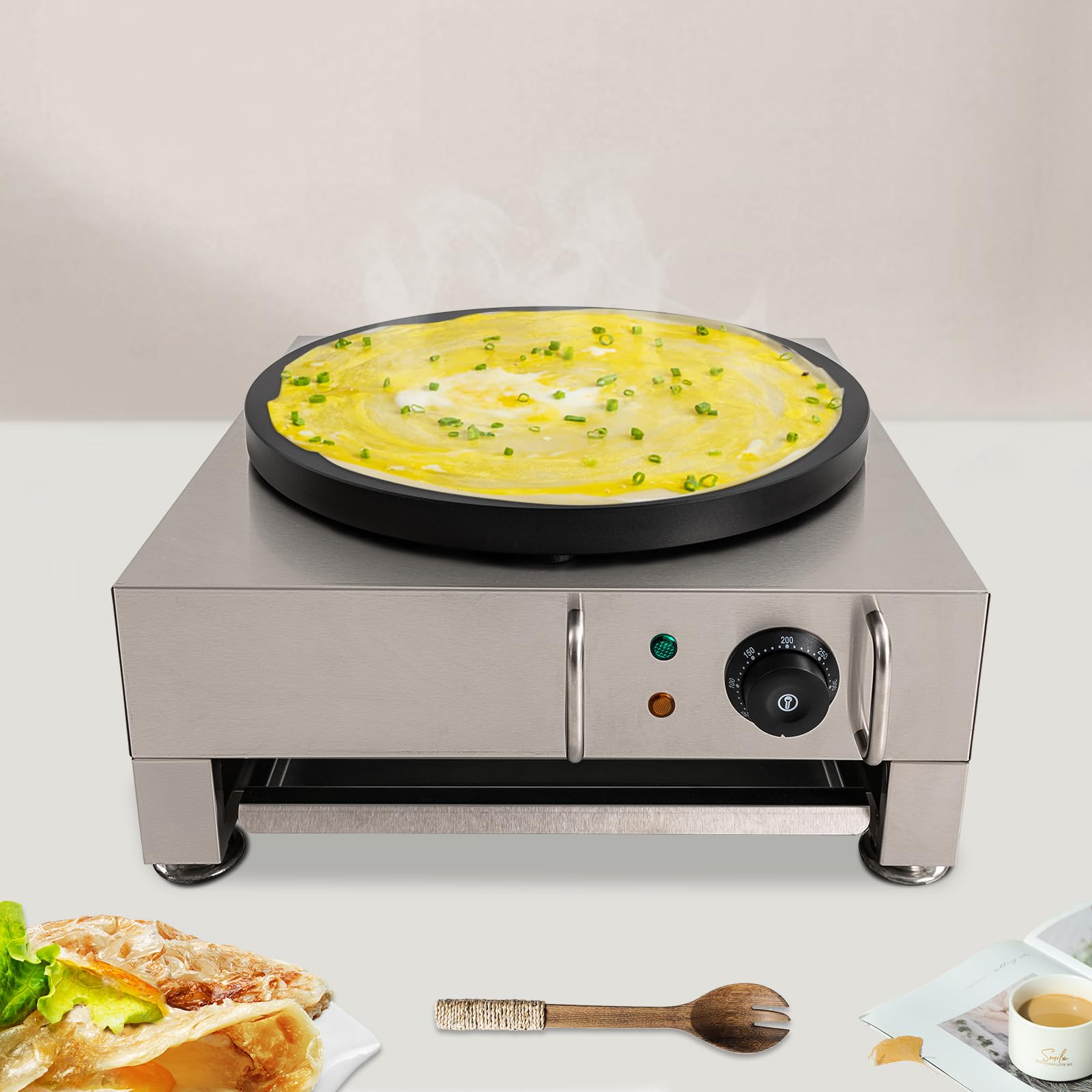 Crepes Maker Crepes, piastra per crepes Creperie Gastro Stainless Steel Frittelle Grande Griglia per la preparazione di crepes frittelle cinesi ecc 2,8 KW 220 V