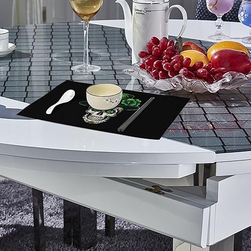 Miniatura 4 de Skull St Patrick Day of The Dead Lucky Shamrock Placemats Set of 6 Resistant Table Mats Washable Place Mats for Dinner Party Table Decoration