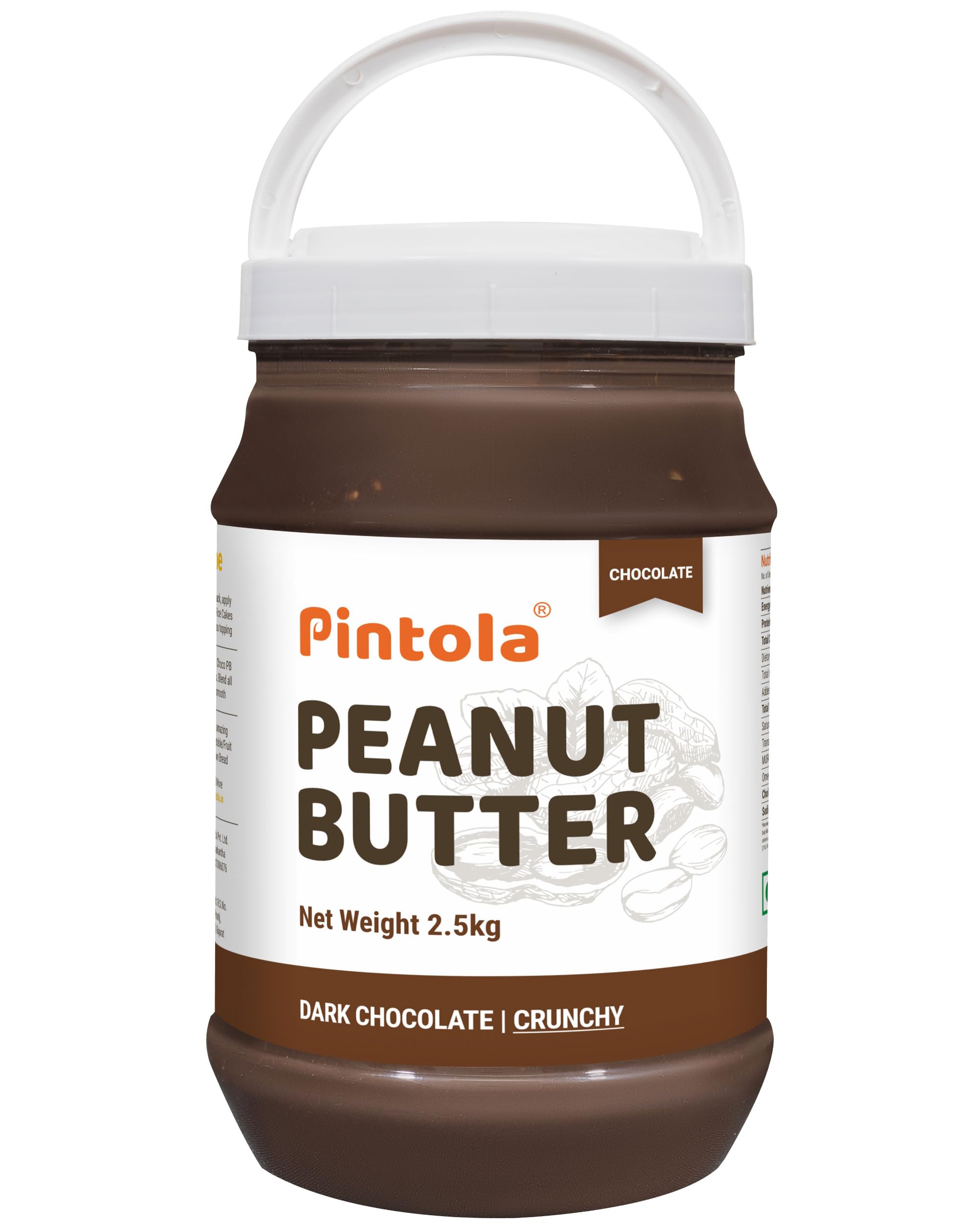 Pintola Peanut Butter Chocolate Flavour Crunchy 2.5kg -18.6g Protein & 5.2g Dietary Fiber, Made with Premium Roasted Nuts & Cocoa, Gluten Free, Zero Cholesterol & Trans Fat, Vit E & B3, Dark Chocolate (B08M31T2GK) Amazon Price History, Amazon Price Tracker