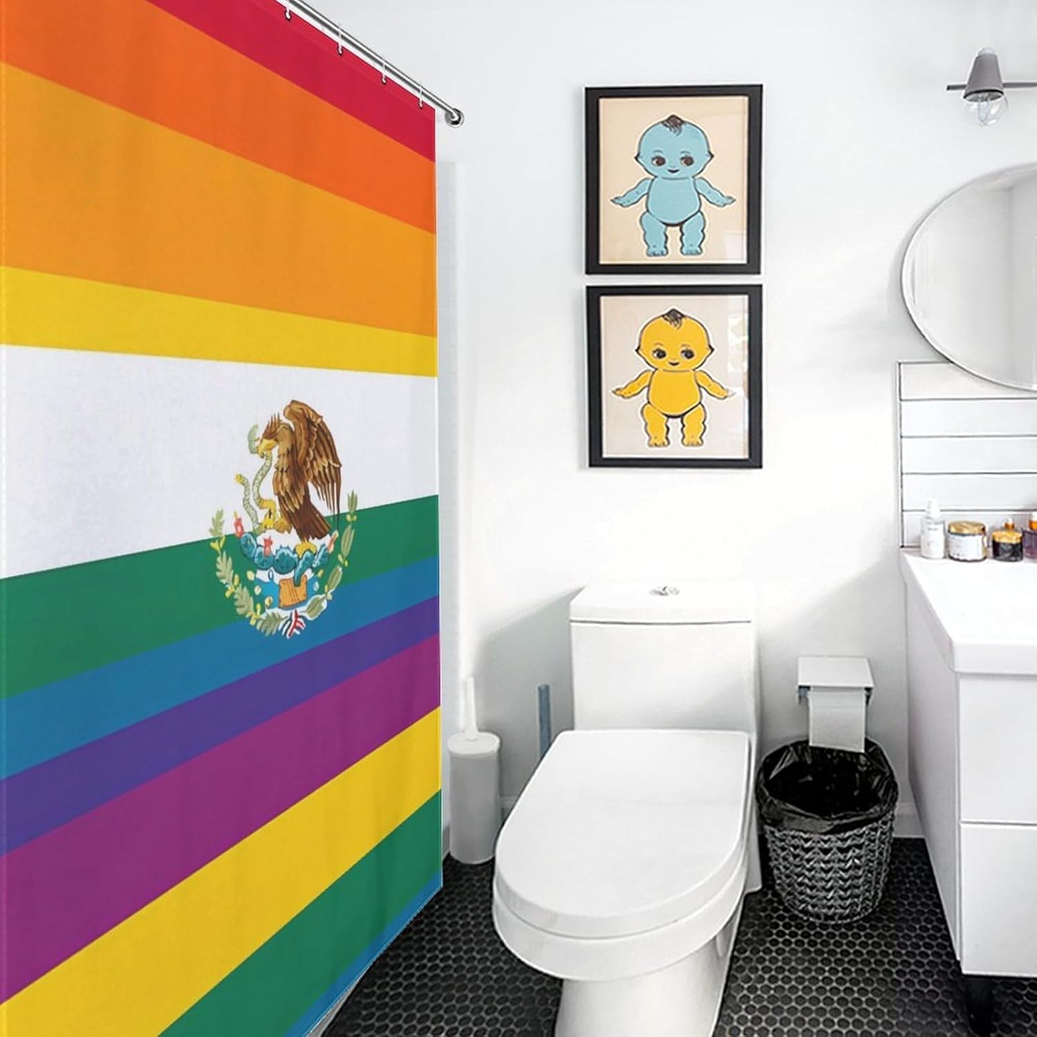 Mexico Rainbow Flag Gay Shower Curtain 46.85x70.87Inch（119x180cm） Polyester Bath Curtain Shower Curtains Printed Decorative