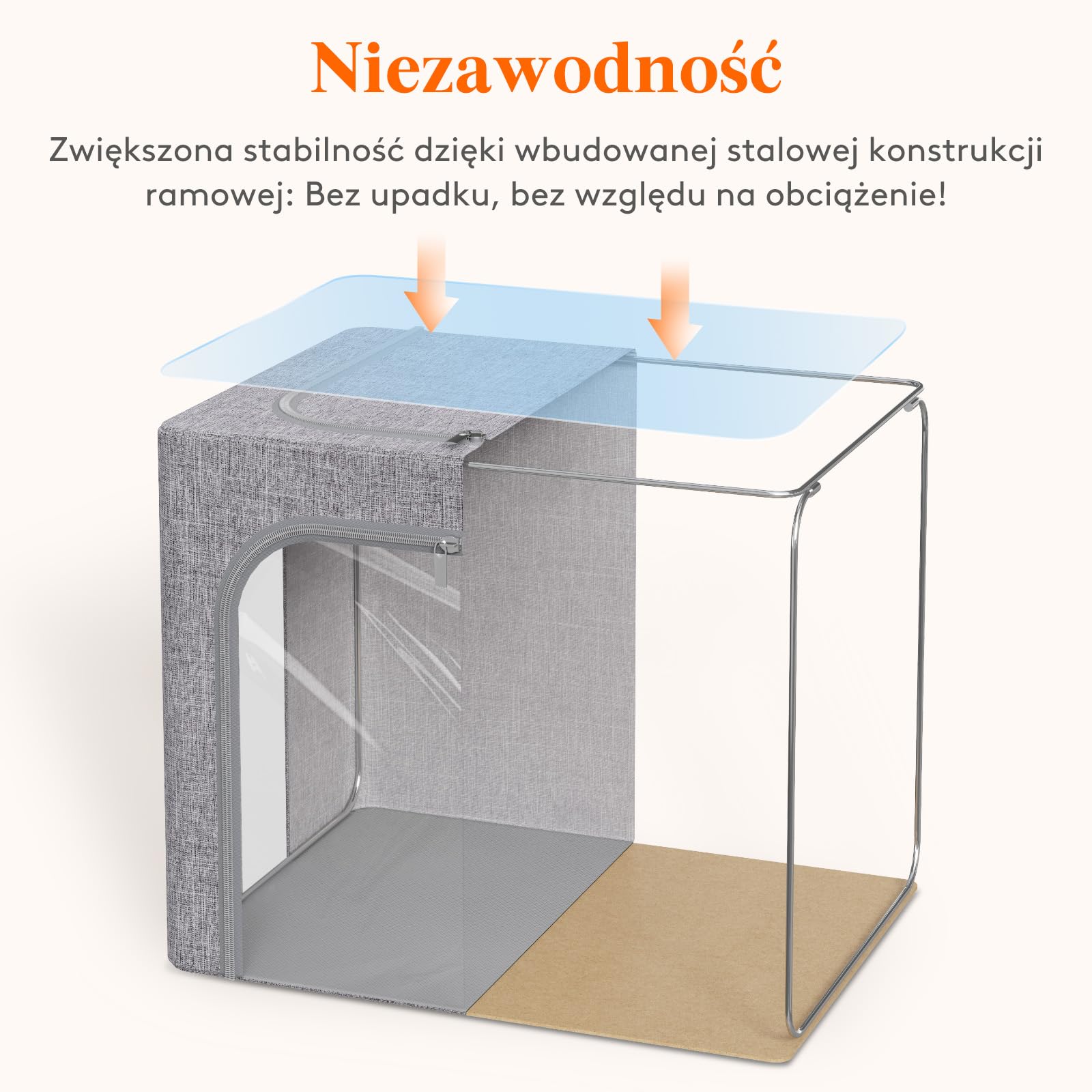 Lifewit Pojemniki na ubrania z metalową ramą, składane pojemniki do przechowywania z pokrywami, 40-litrowe torby, organizer z przezroczystym okienkiem＆ zamki błyskawiczne＆ trwałe uchwyty 3 szt.