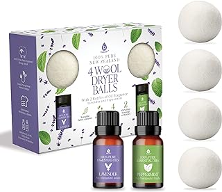 Pursonic 4-Pack Laundry Wool Dryer Balls with Lavender & Peppermint Essential Oil Scent - Reusable Fabric Softener Balls Made from Pure New Zealand Wool - 2.75" Diameter