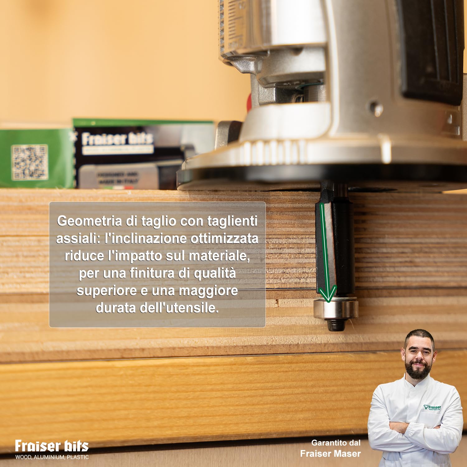 Fraiser - Set di frese a copiare e rifilare con cuscinetto superiore e inferiore per legno, gambo 8 mm, per fresatrice verticale e rifilatore