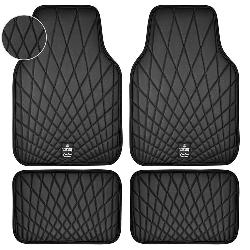 Tapetes Automotivos CAR PASS em Couro Sintético, Impermeáveis e Antiderrapantes, Preto, Kit com 4 Peças
