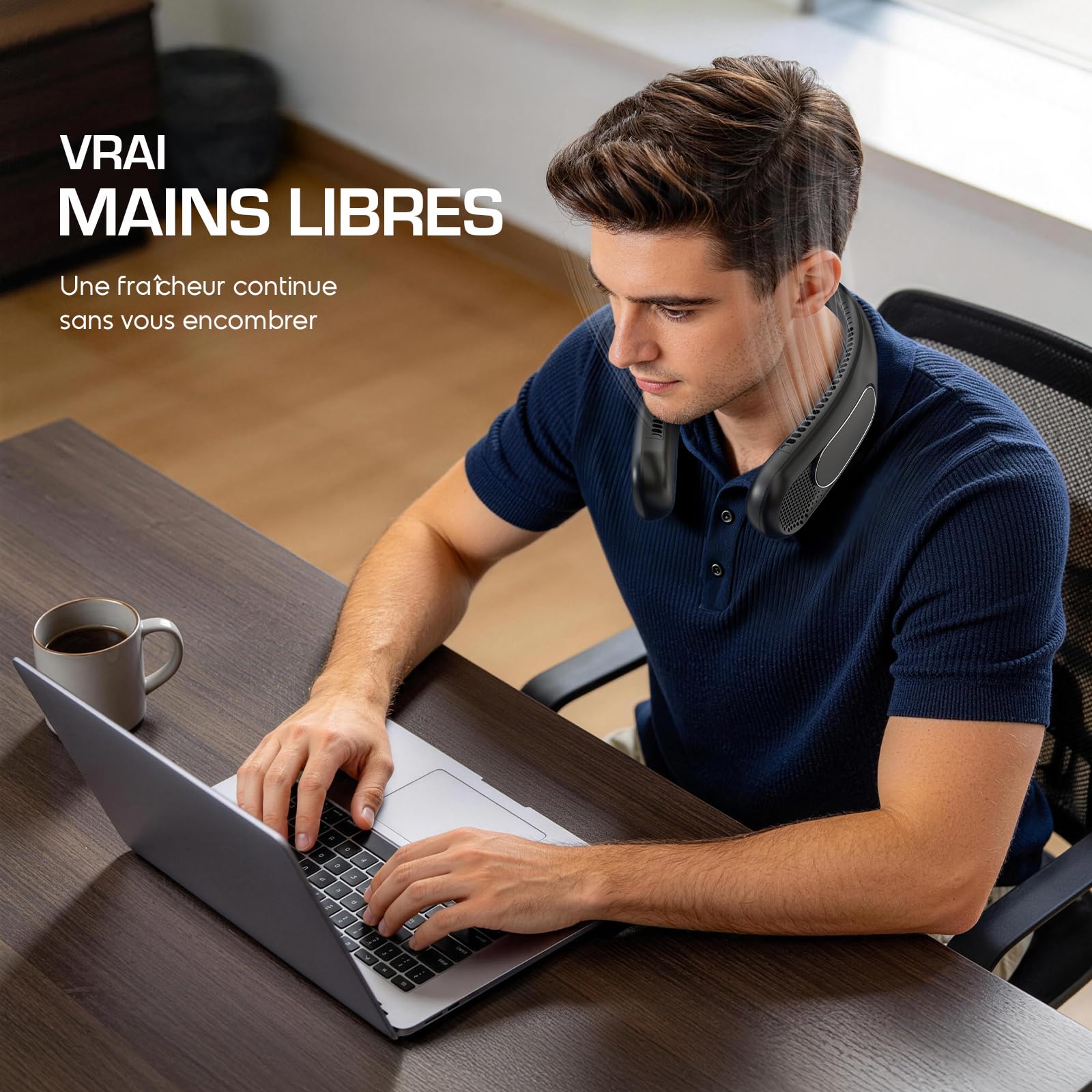 Ventilateur de Cou 6000mAh, Ventilateur Cou Sans Pales Portable, 4 Vitesses, Rechargeable USB, Longue Autonomie, pour Voyage, Bureau et Extérieur