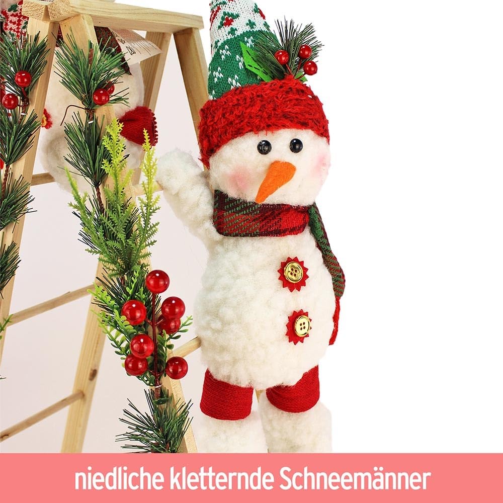 BEMIRO Figurine décorative bonhomme de neige grimpant sur une échelle – env. 76 cm