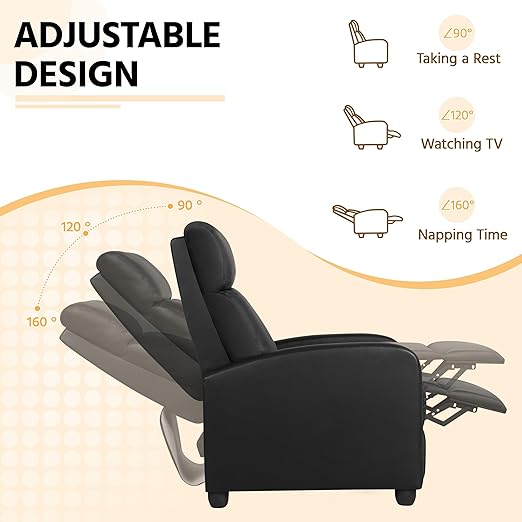 Yaheetech Recliner Chair PU Leather Recliner Sofa Home Theater Seating with Lumbar Support Overstuffed High-Density Sponge Push Back Recliners Armchair for Living Room thumbnail 4