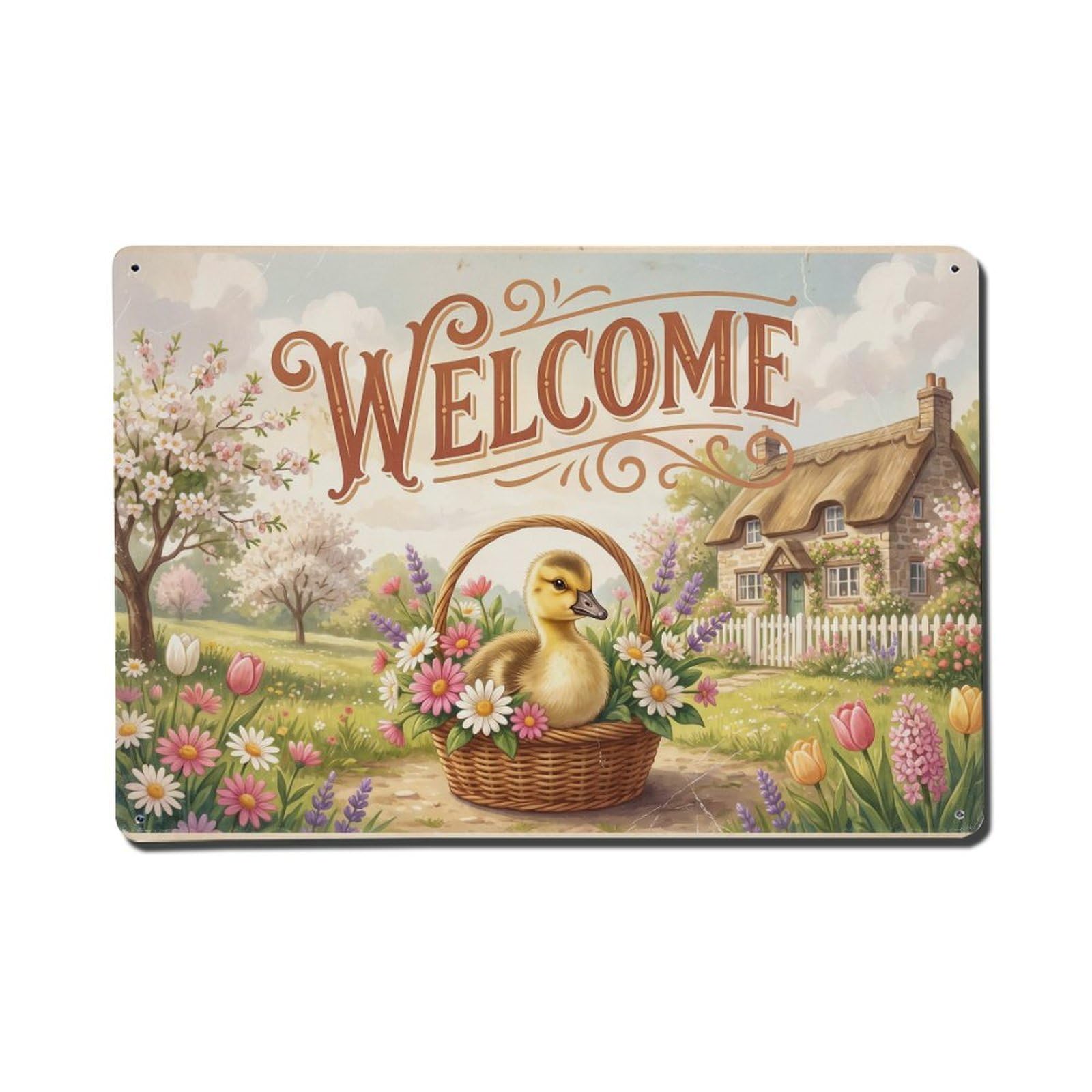Vintage Welcome Gosling Cheerful Greetings Metal Tin Sign