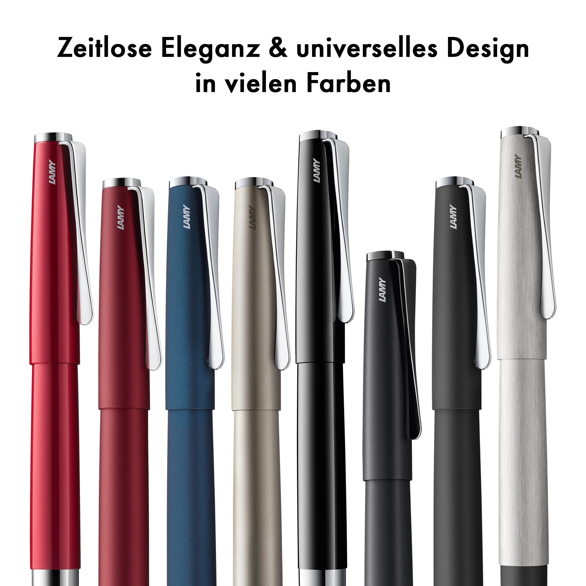 Lamy studio glacier Tintenroller in Strichbreite M | Lamy Tintenroller in elegantem Gehäuse aus Ganzmetall – mit propellerförmigem Clip – mit Tintenrollermine M 63 in schwarz