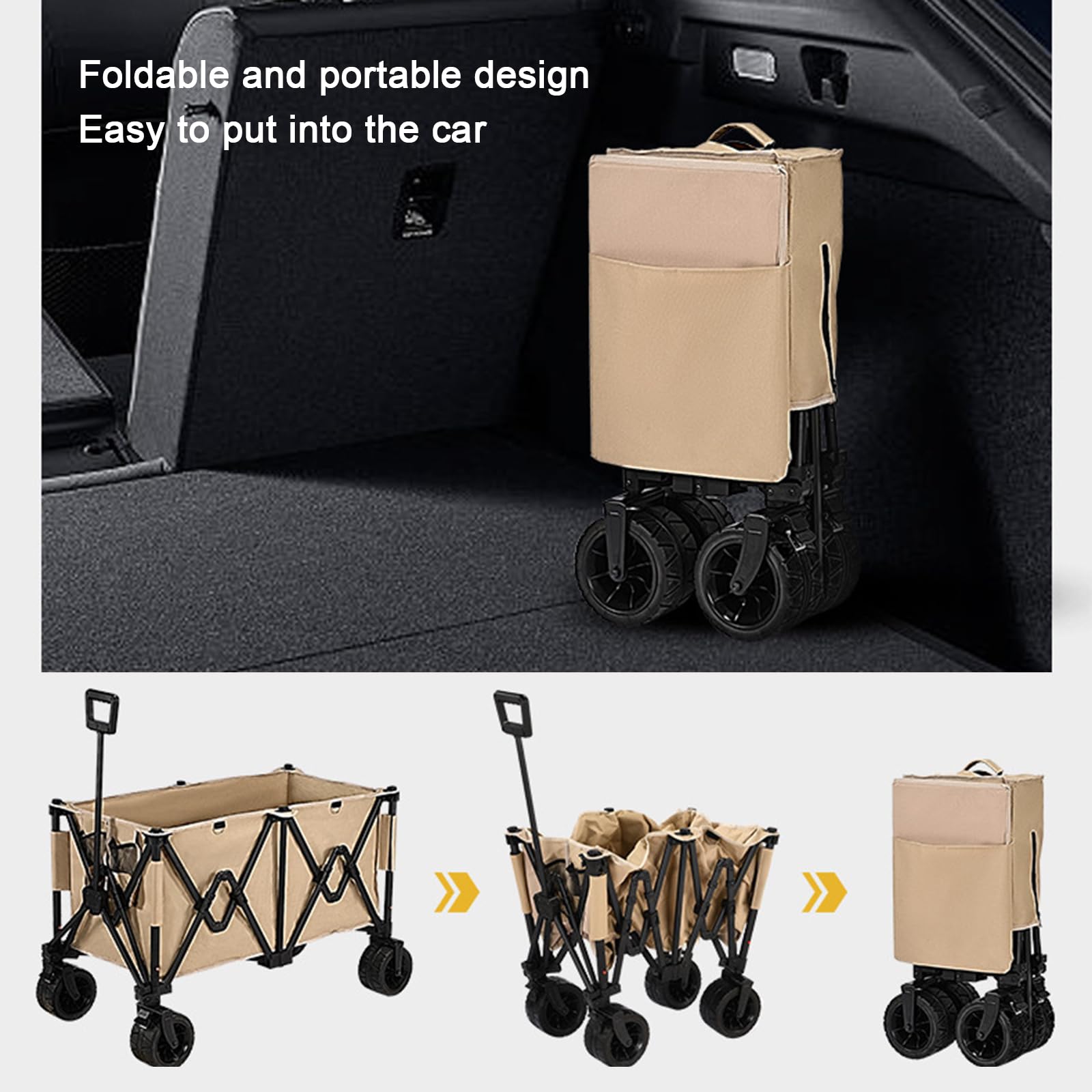 Zusammenklappbarer Faltwagen, Mehrzweckwagen mit Universalrädern und verstellbarem Griff, faltbarer Lebensmittelwagen für Outdoor, Garten, Camping, Einkaufen, Sport