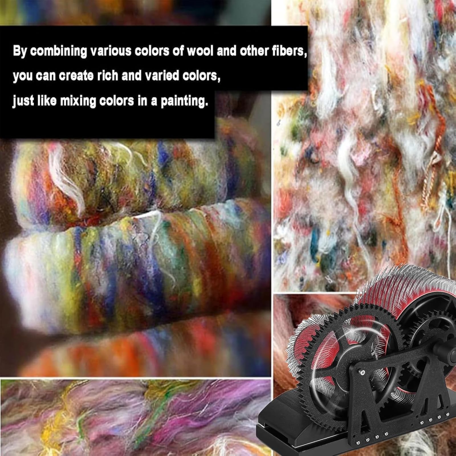 Ręczna maszyna do czesania wełny z korbą ręczną, szybkie mieszanie kolorów do majsterkowania, szybkie mieszanie kolorów, czesanie, spinning, do zgrzebania włókien wełnianych i tworzenia projektów