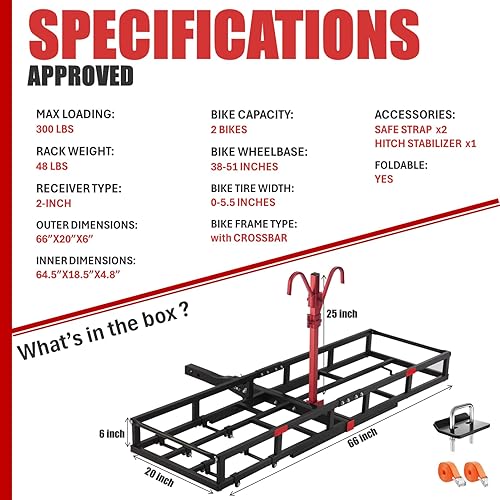 Miniatura 8 de Soporte de bicicleta de montaje en enganche para bicicleta eléctrica resistente, viene con portador de carga para 2 bicicletas eléctricas de montaña