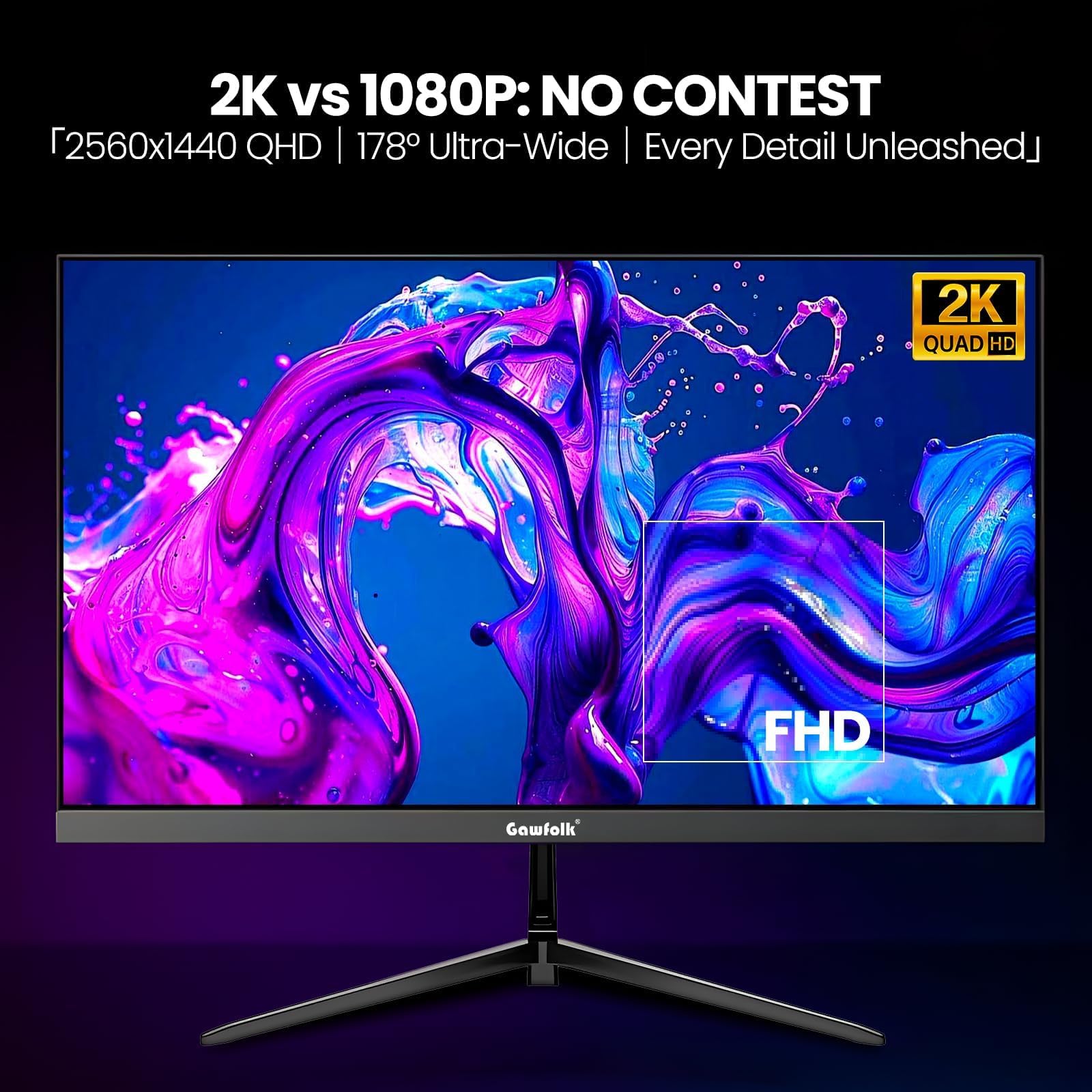 Gawfolk Monitor Gaming 27" QHD 2K | 120Hz 1ms per Esperienza Immersiva | AMD FreeSync | Design Senza Bordi | HDMI/DP e Montaggio a Parete