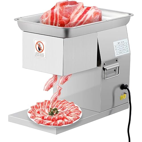 110V Commercial Meat Cutter Machine 551LB/H Electric Cutting Machine 800W Automatic Slicer w/Removable 3mm Blade Food Slicer Stainless Steel For Kitchen Restaurant Supermarket