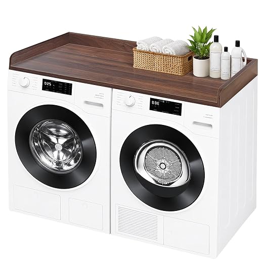 ROYXEN Washer Dryer Countertop, Laundry Countertop Solid Wood, Countertop for All Front-Loaded Washing Machine and Dryer, Extra Room for Laundry Room, Walnut Color