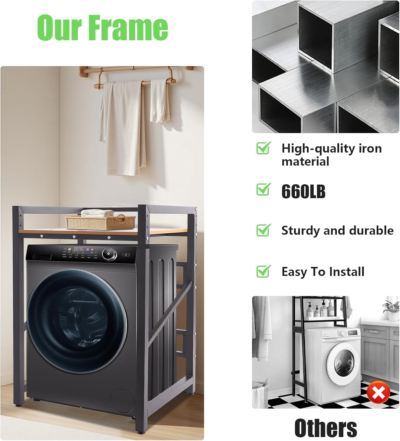 661LBS 29Inch Washer Dryer Stacking Rack Stand, Heavy Duty Washing Machine Shelf Kit Space Saver Metal Frames Rack Height Adjustable Washer Storage Shelf for Laundry Room Bathrooms Balconies (Black)