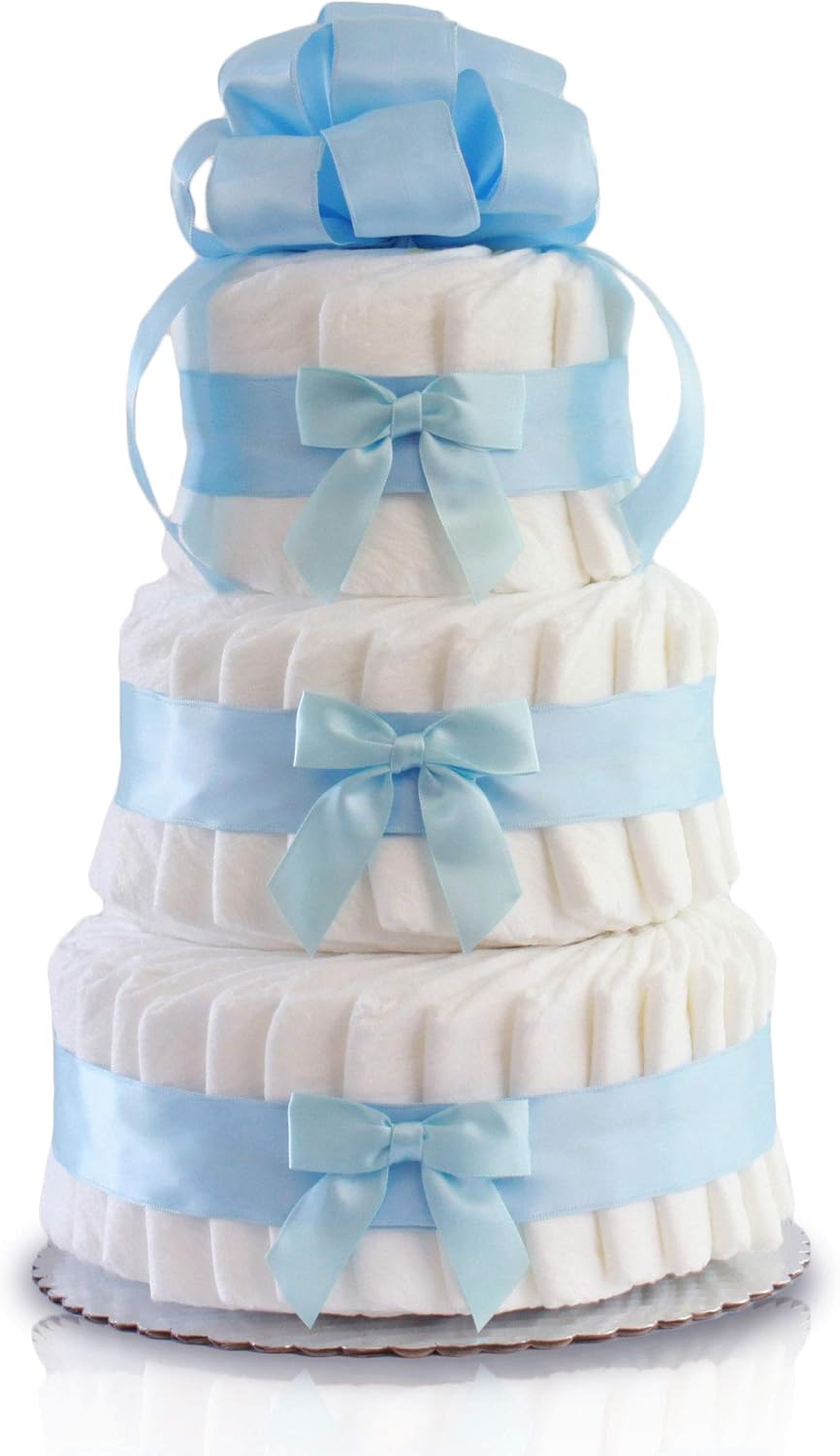 Classic Pastel Baby Shower Diaper Cake (3 Tier, Blue)