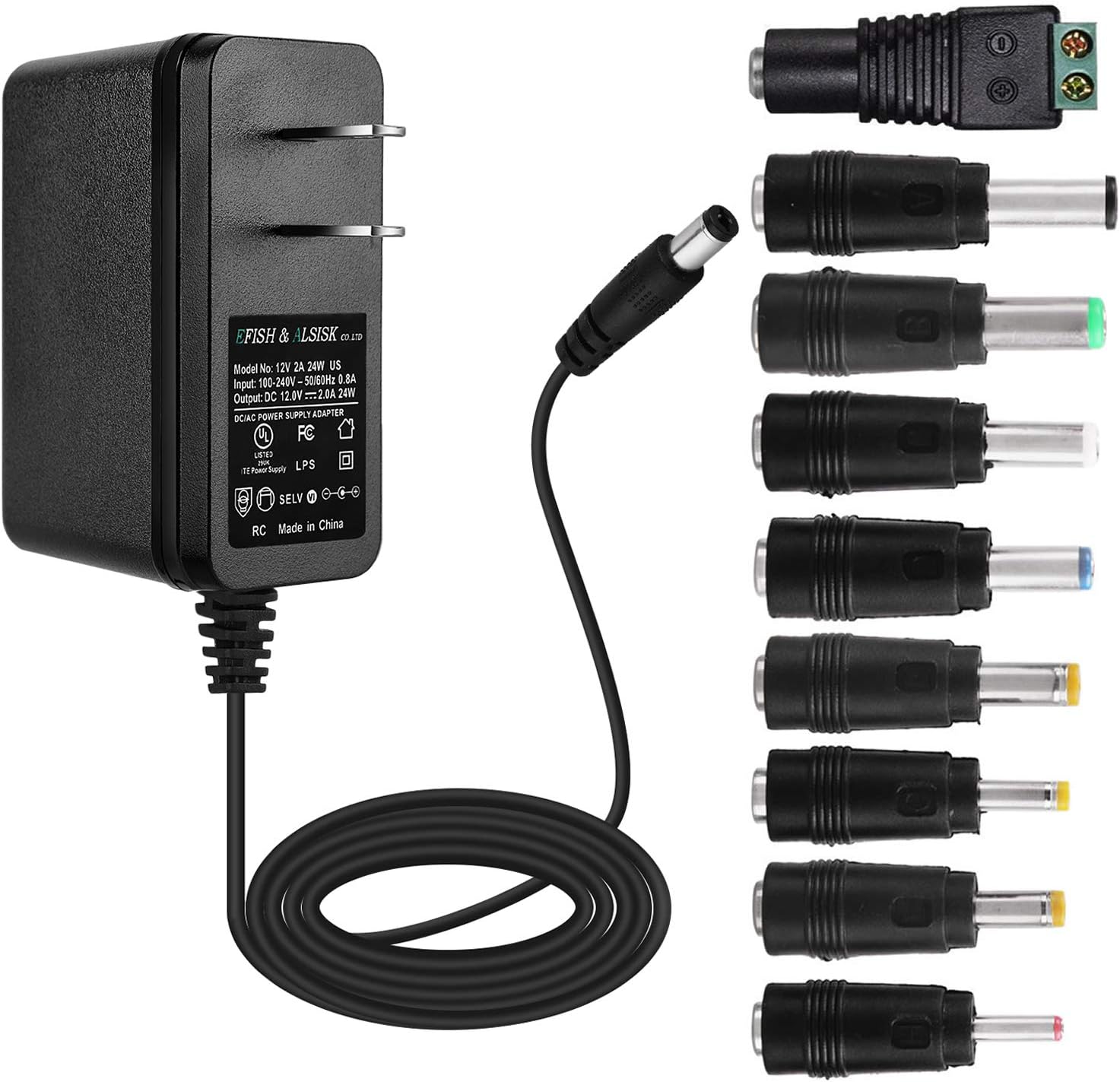 ALSISK 12V 2A Transformer Power Supply Adapter with 9 Different Plugs,Power Plug for Home Appliances,CCTV Camera,Routers,Hubs,LED Strips,Telekom,T-Com,Speedport,Scanner,Switch,Yamaha Keyboard
