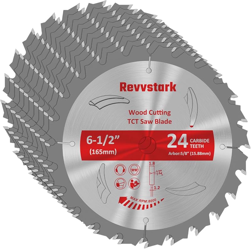10 PCS Circular Saw Blade 6-1/2" 24T for Cutting Wood, 5/8" Arbor | Carbide Tipped Teeth, TCT Saw Blades for Cutting Wood, Plastic and Composite Materials, Fit Dewalt Craftsman Ryobi Milwaukee