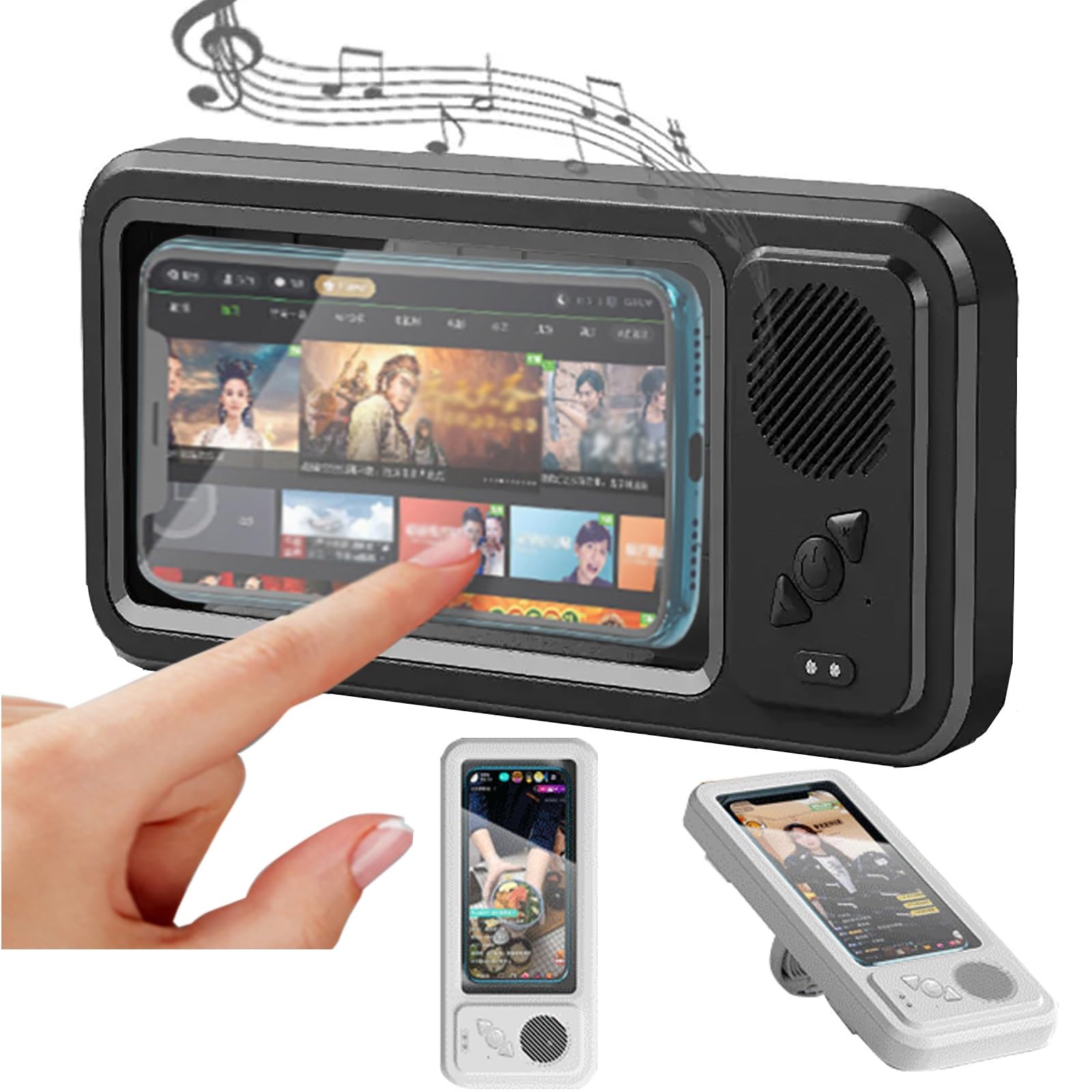 Shower Phone Holder Waterproof,with Wireless Bluetooth Speaker,Anti Fog Touchscreen,Shower Phone Case Bathroom Kitchen Wall Mount for All Cell Phone Up to 7", Gifts for Men Women Kids (Color : Svart