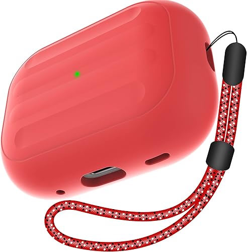 Miniatura 2 de Funda antipérdida compatible con Airpods Pro 2, carga inalámbrica, LED visible, cordón incluido (negro, rojo)