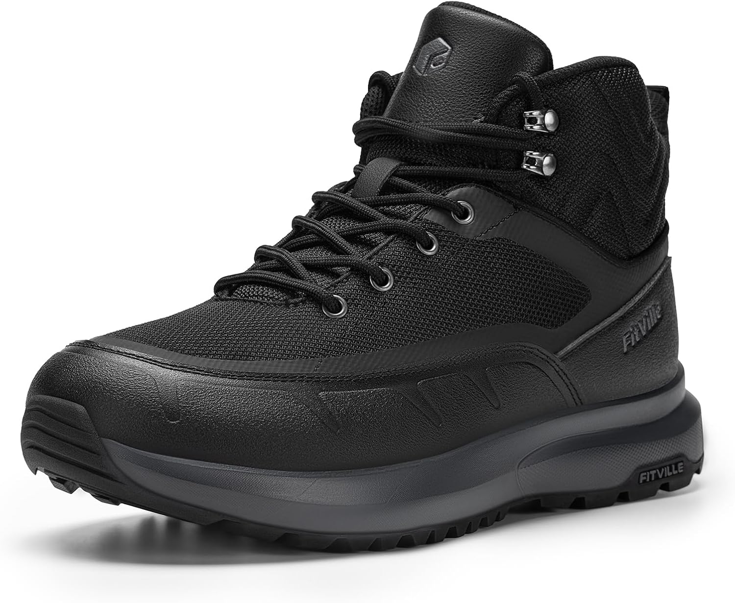 FitVille Wide Mens Boots, Orthopedic Extra Wide Men's Hiking Boots Mid Height Boots Outdoor Trekking Backpack Shoes for Men, Arch Support & Shock-Absorbing, Durable Upper