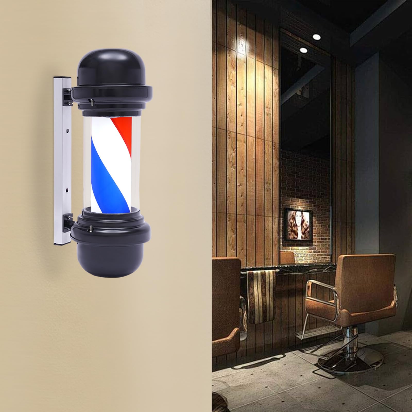 Salonlampe, LED-Friseurladen-Stablampe 20 Zoll, rot-weiß-blau Streifen, drehbar, für Friseursalon & Spa & Terrasse & Café