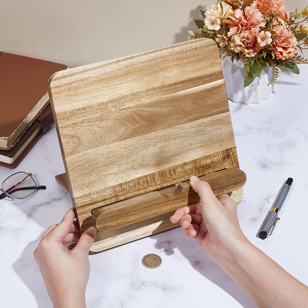Peacoblue Kochbuchständer aus Akazienholz – Verstellbarer Rezeptständer 25x25 cm mit Tablet-Slot und rutschfester Basis – Stilvoller Buchhalter für Küche, Tablet & Smartphone