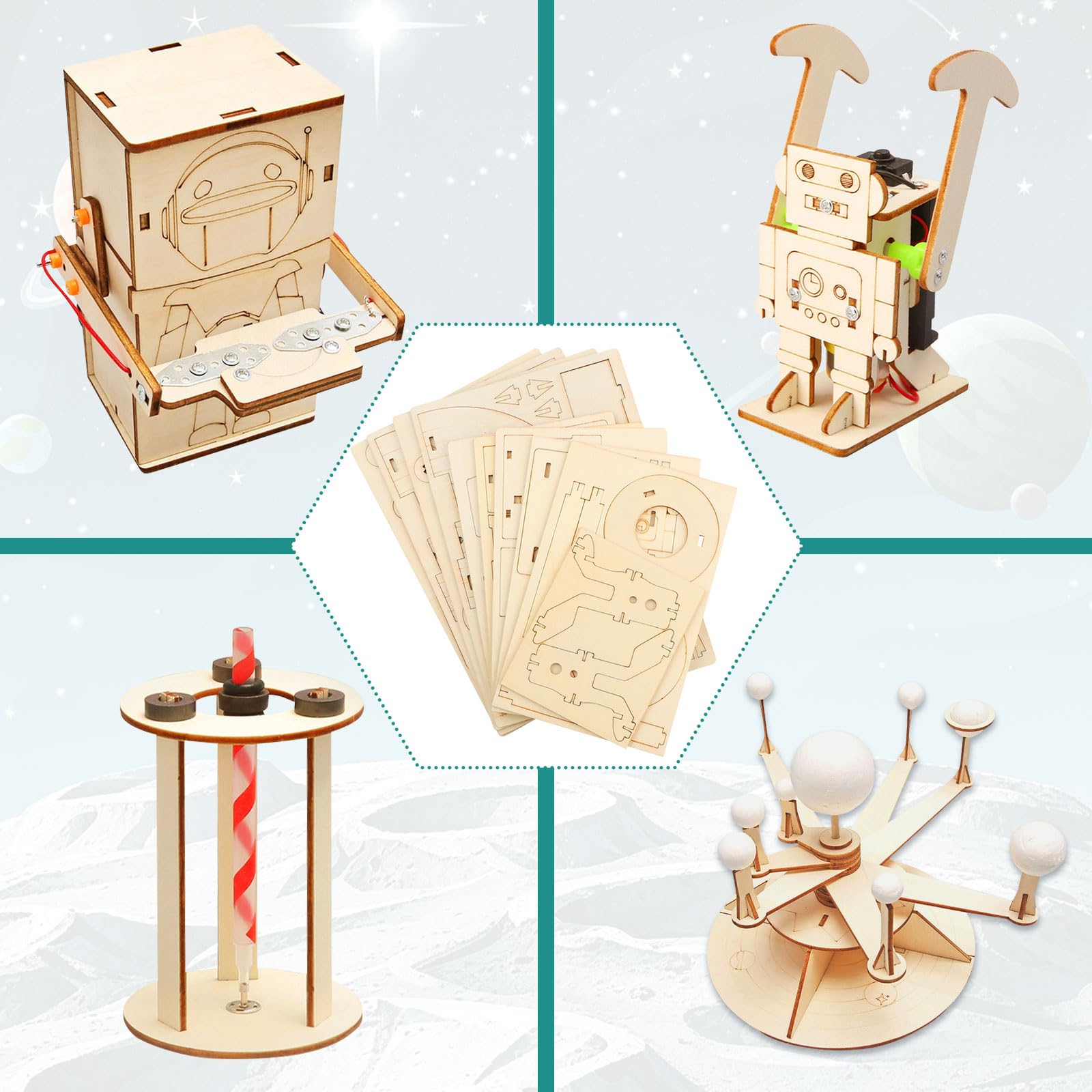 Experimentos para niños Set de 4, Kit de experimentos para niños de 8 a 14 años, Kit electrónico Stem DIY, Kit científico de Madera Puzzle 3D, Caja de experimentos Juguete Educativo Regalo para niños