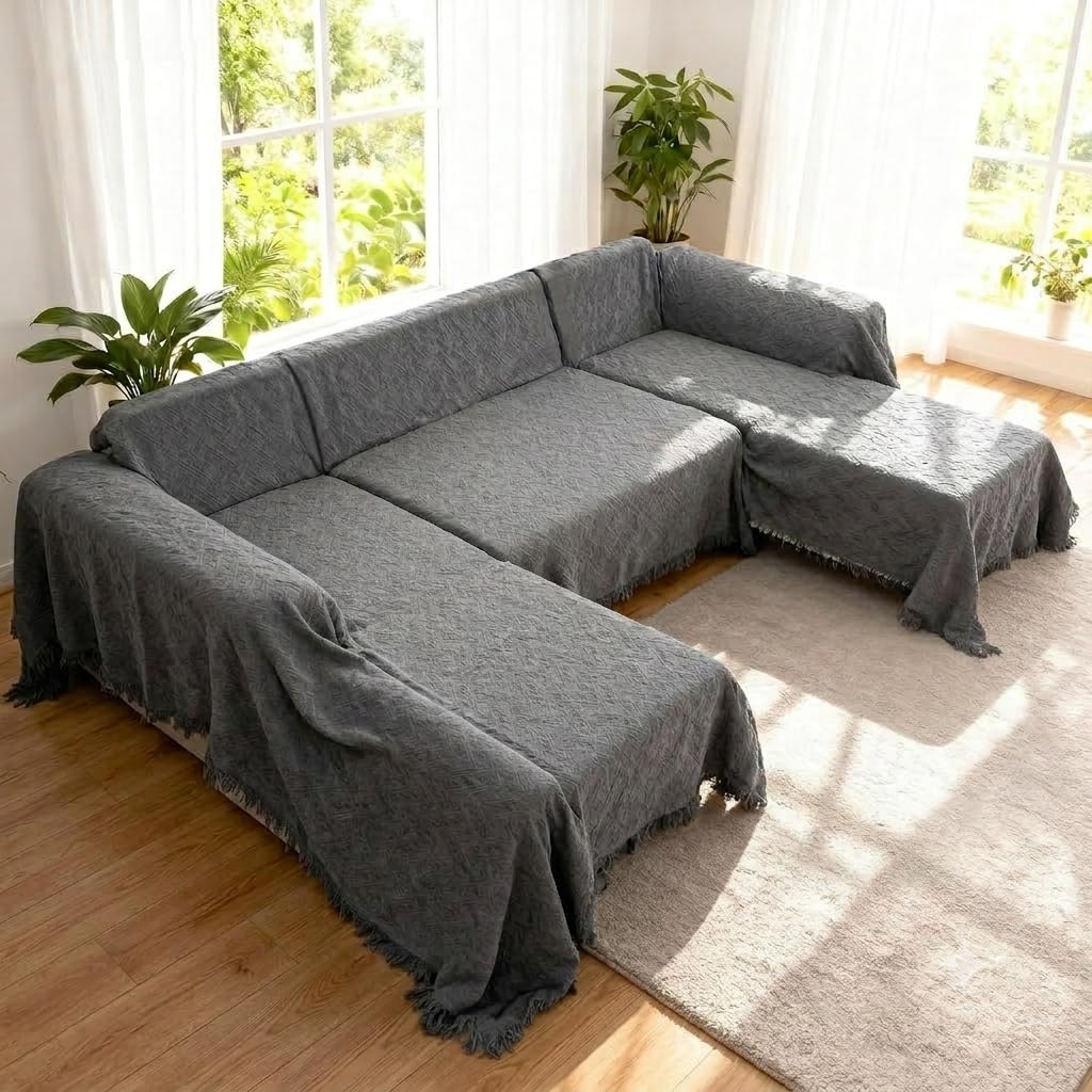 Photo 1 of U Shaped Sectional Couch Covers, 3 Pieces Couch Cover for Sectional Sofa, Washable U Shape Sofa Cover Blankets Furniture Protector for Dogs Pets (2PC 110"x63" + 1PC 90"x71", Dark Gray)