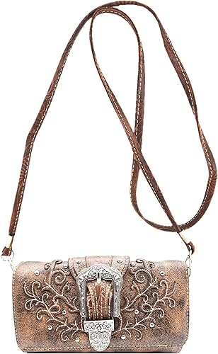 Miniatura 5 de Western Style - Juego de cartera de cuero con diseño floral para mujer, con hebilla oculta, color marrón, Marrón
