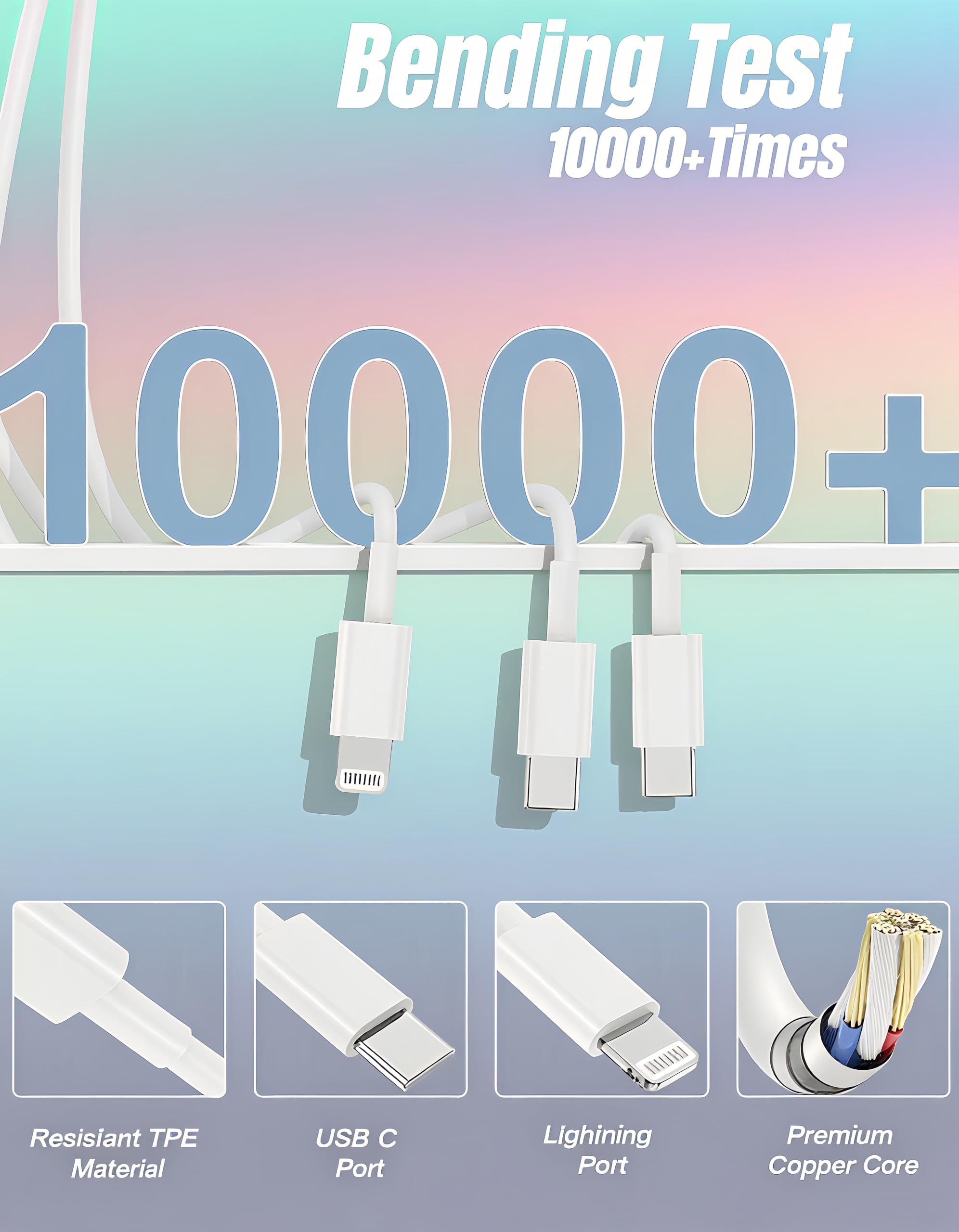 Cavo di ricarica multiplo USB C 1,8 m, cavo di ricarica 3 in 1 e cavo Lightning per caricabatterie rapido per più dispositivi, triplo caricabatterie universale con USBC a connettori multipli per