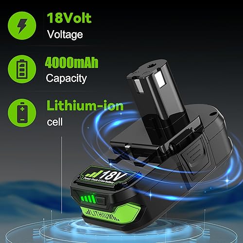 Miniatura 2 de Paquete de 2 baterías de litio de repuesto de 4.0Ah para Ryobi de 18 V ONE+ Plus P102 P103 P104 P105 P106 P108 P107 P109 P190 PBP002 PBP003 PBP003