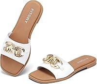 FITORY Women's Flat Sandals: Stylish Faux Leather Fashion Slides with Cushioned Insole, Summer Comfort Sizes 6-11