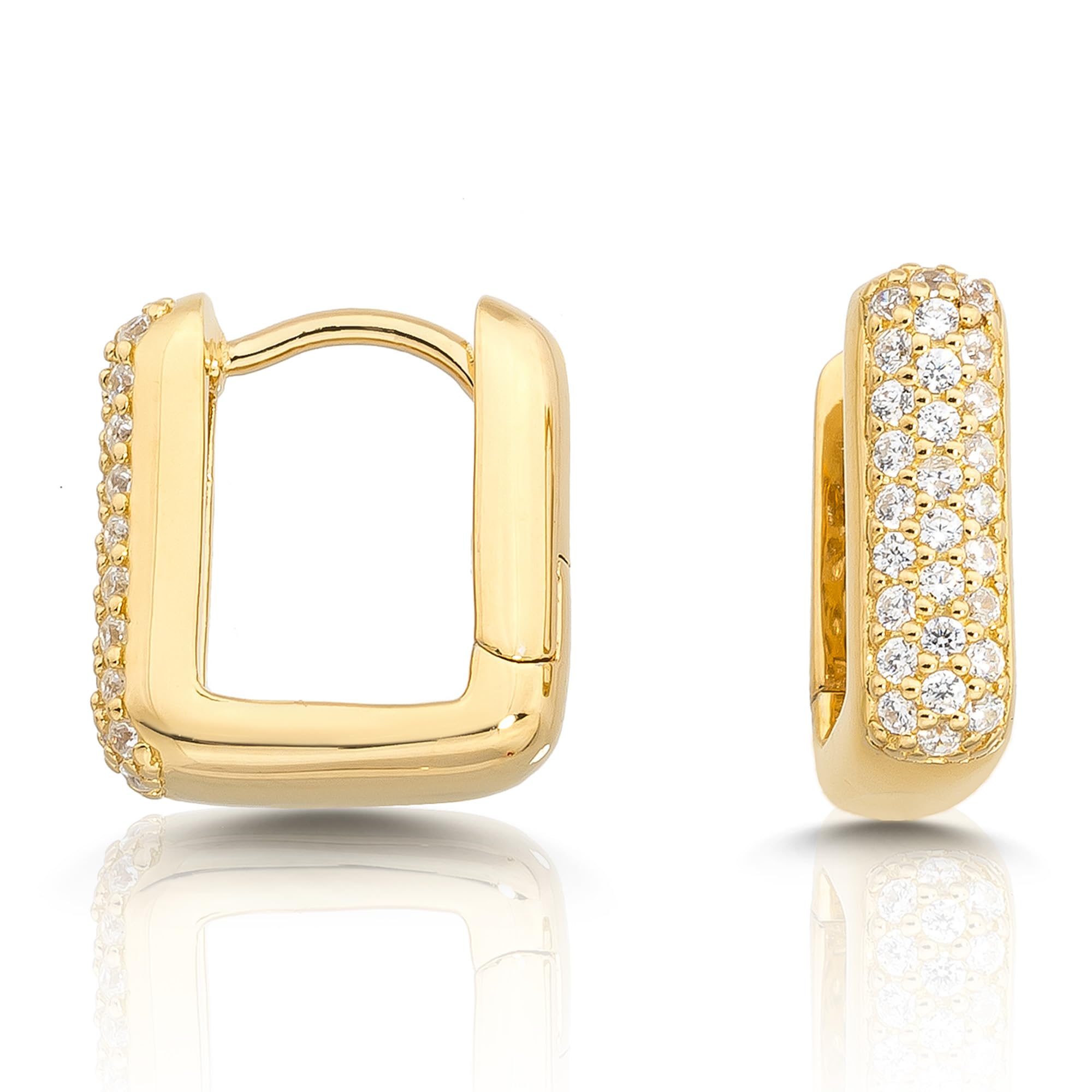 CASSINI Rechteckige Ohrringe Silber 925 – Goldene Creolen Silber 925 Kleine mit Zirkonia Steinen, Ohrringe Allergiefrei aus 925 Sterling Silber & Vergoldet, Nickelfreier Schmuck für Damen – 3CTG4