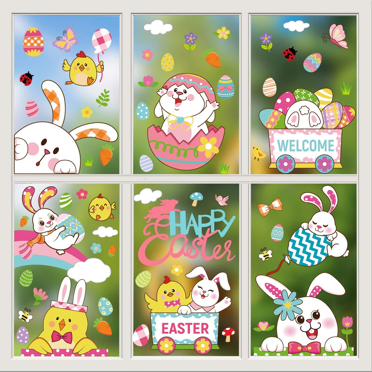 Acheter 9 Pièces Lapin De Pâques Œuf Mignon Nain Autocollant Statique Pour Fenêtre Autocollant Pour Vitre De Fenêtre Porte