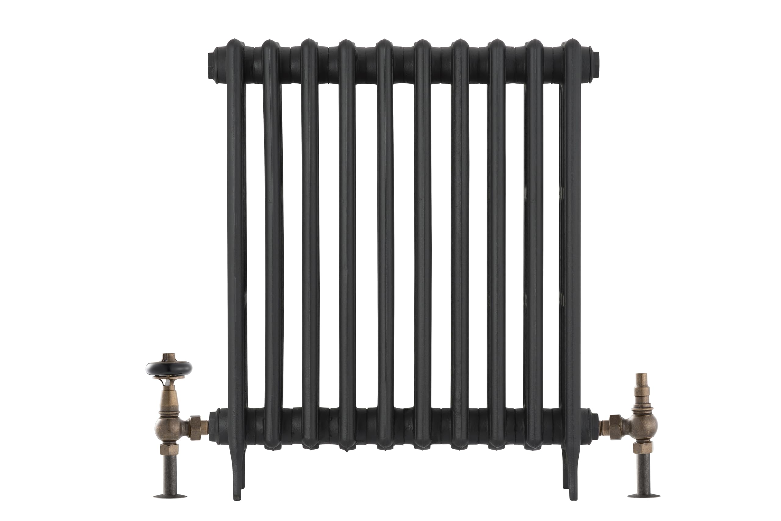 Arroll UK-28 Vanne de radiateur thermostsique traditionnelle en cuivre antique avec tête de roue en bois noir certifié FSC et bouclier de verrouillage
