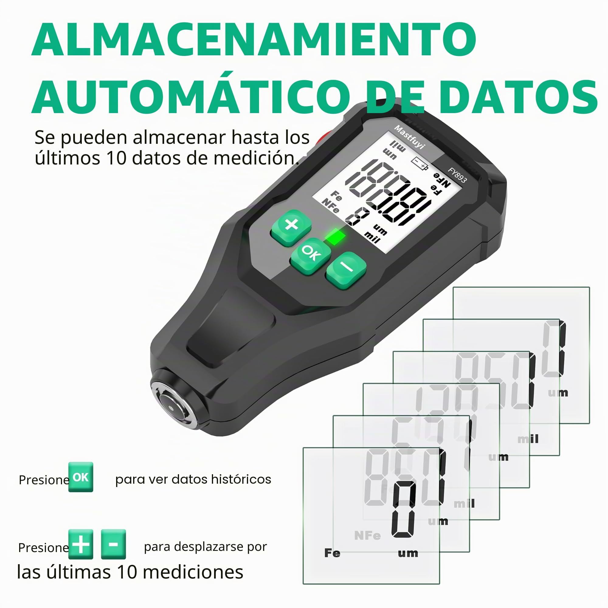 Medidor de Espesor de Pintura, Medidor Digital de Profundidad de Recubrimiento con Resol 0.1mil, Medidor Portátil de Espesor de Pintura Mil para Compradores de Autos Usados, Medición F/NF