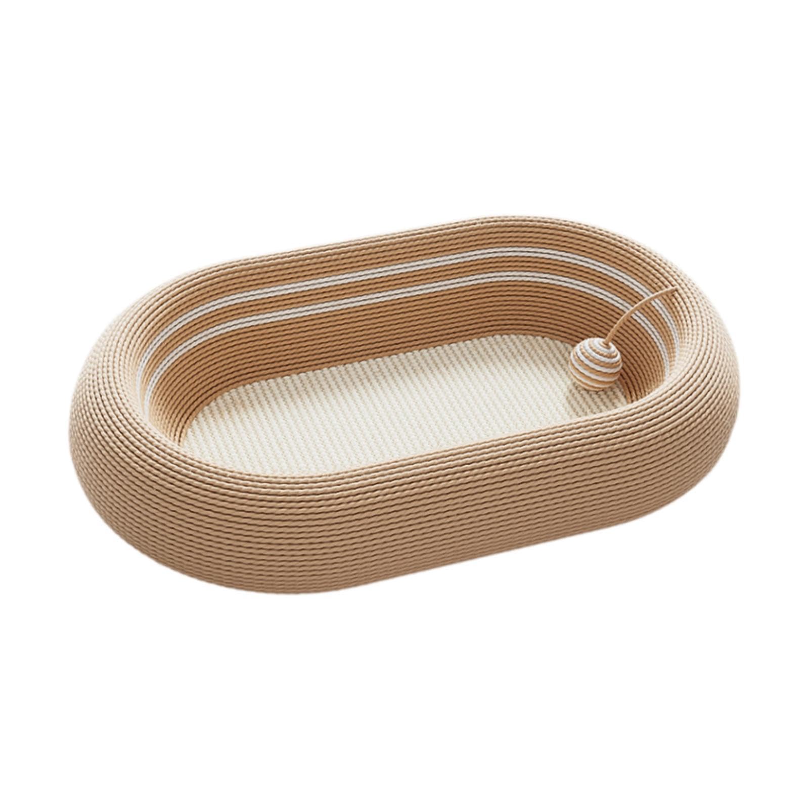 Griffoir pour Chat Corbeille à Gratter Spacieuse Couchage pour Félin Tapis de Griffade et Jouet en Sisal Adapté pour Le Sommeil et L'Entraînem, Brun Blanc
