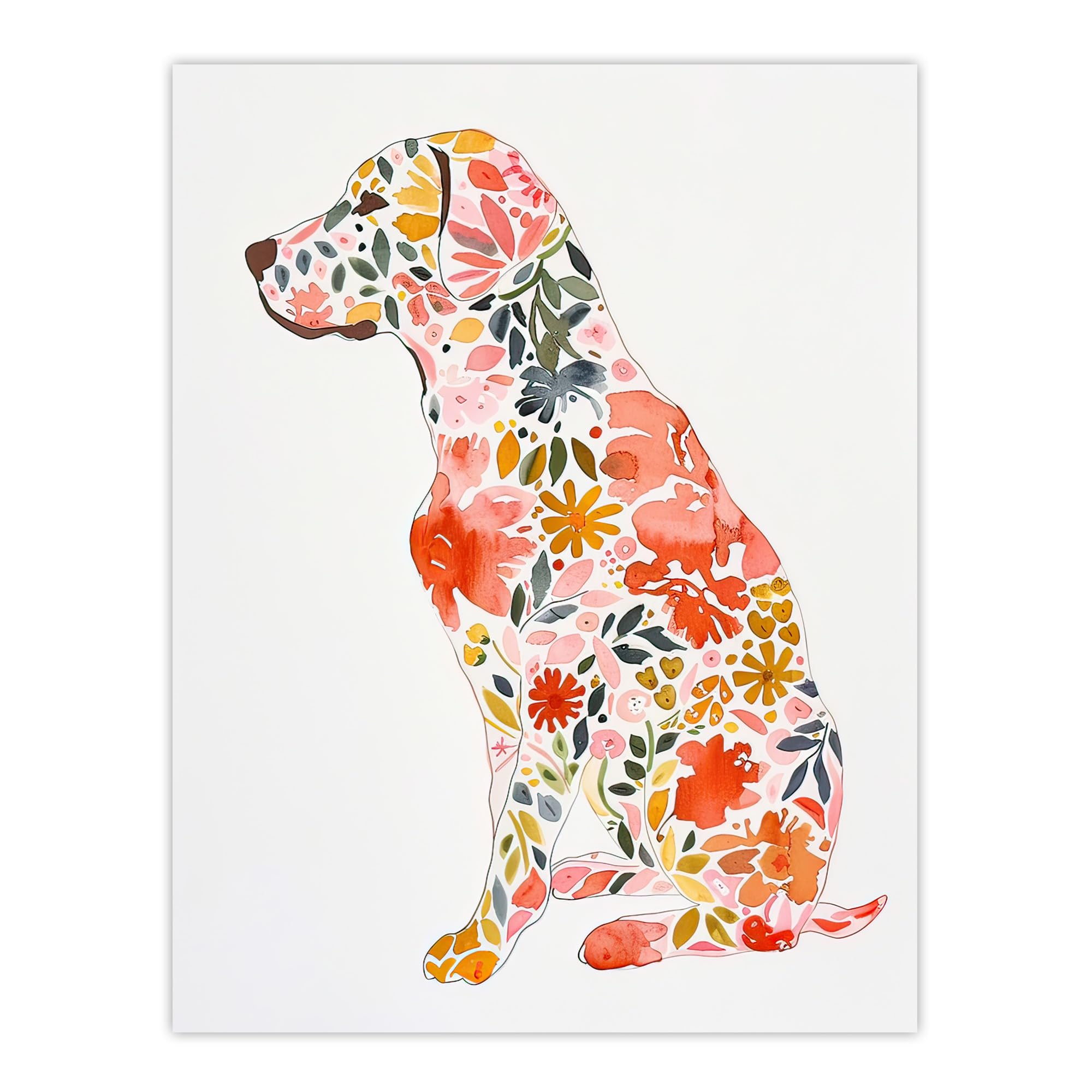 Artery8 Labrador Dog Lover Bright Floral Pattern Portrait Living Room Large Wall Art Poster Print Thick Paper 18X24 Inch