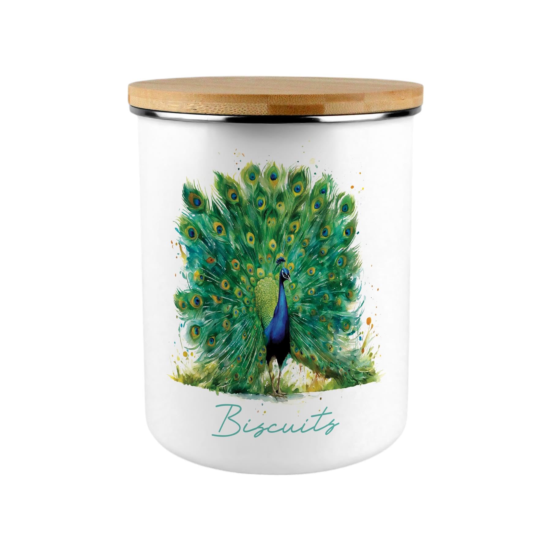 Purely Home Vibrant Peacock Biscuit Storage Tin - 2.7L Extra-Large Kitchen Canister