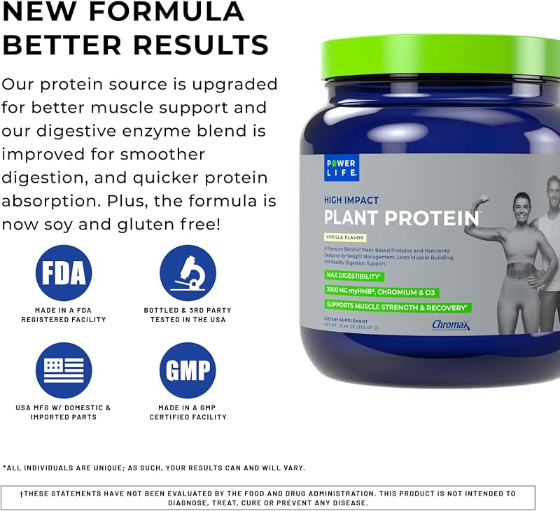 POWERLIFE High Impact Plant Protein Powder with 3000 MG of HMB, Plant-Based, No Sugar Added, Vegan, Keto Friendly, Non-GMO (Vanilla - New Formula) image 5