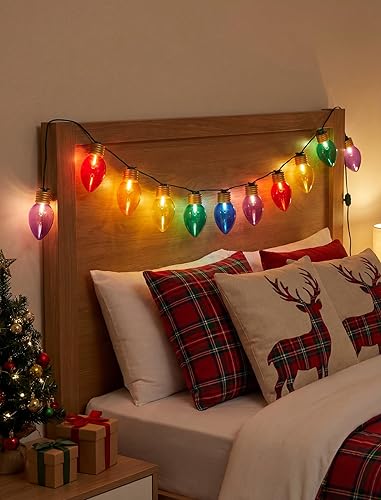 Miniatura 5 de Tira de luces LED multicolor de Navidad de 16 pies para exteriores con 10 bombillas C7 transparentes jumbo multicolor, luces de Navidad colgantes