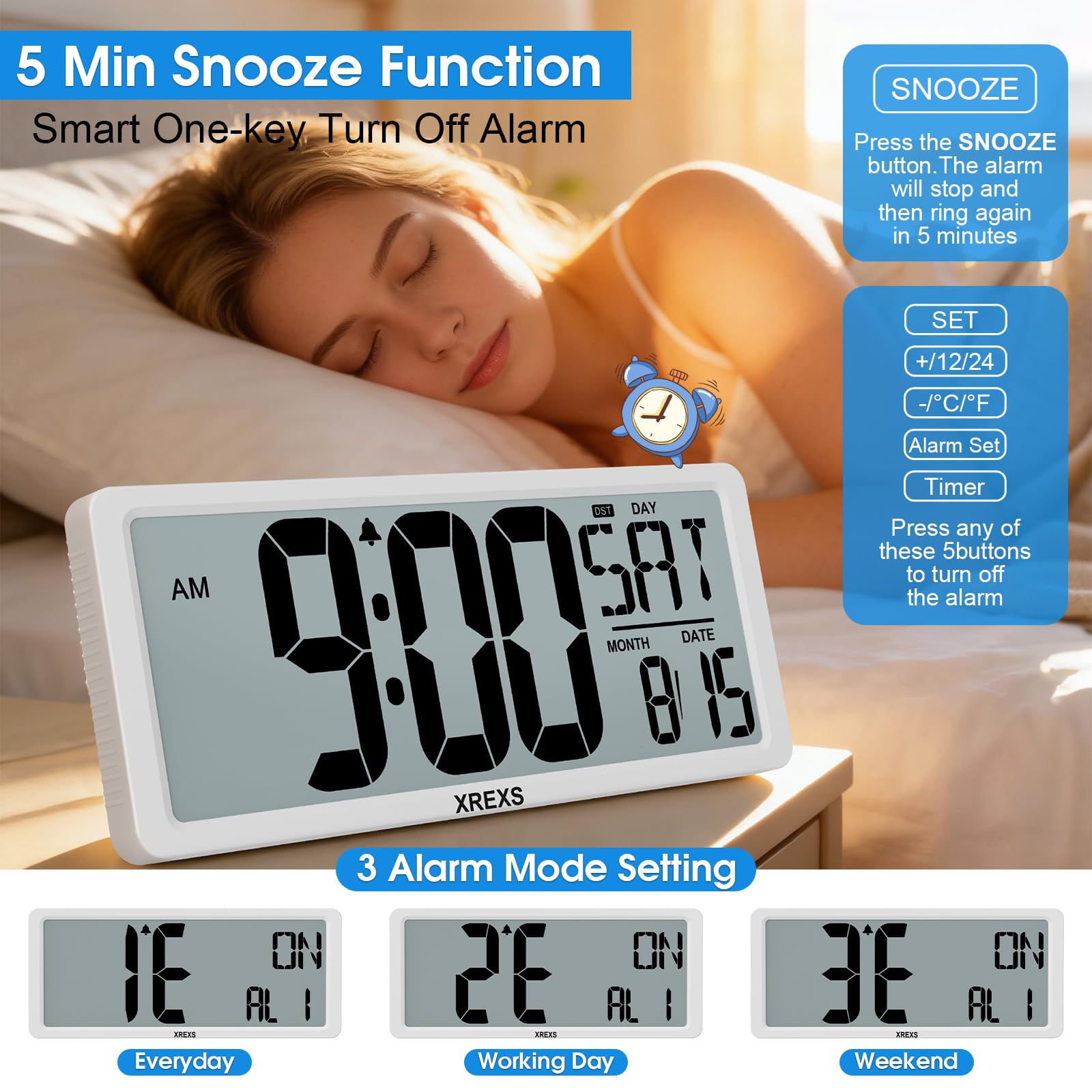 XREXS, grande orologio digitale da parete, sveglia elettronica per camera da letto, decorazione della casa, timer conto su e giù, schermo LCD grande