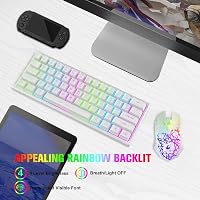 LexonElec Vezeték Nélküli Gaming Billentyűzet Egér Szett 2.4GHz RGB Világítás 61 Gombos Mechanikus Érzet 3800mAh Akkumulátor Fehér 9