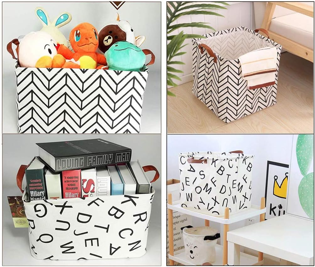 MerceHygea Canvas Storage Bins, Large Cute Foldable Fabric Storage Basket Box with Handles, Toy Organizer Hamper for Baby,Kids,Pets,Office,Shelves,Desk,Books (New Retangle 2 Pack)