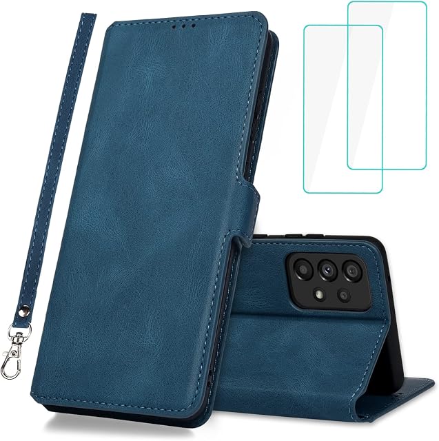 Foreverluck Wallet Case for Samsung Galaxy A53 5G with 2 Screen Protectors, Premium PU Leather Flip Case Cover with Card Holders Magnetic Folio Closure Protective Phone Case for Samsung A53, Blue