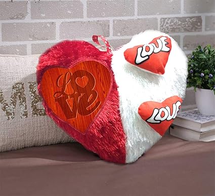 DreamVio Love Heart Shape Valentine Day Gift Fur Cushion,Plush Pillow for Gifting on Birthdays,Anniversaries Color - Red, White (Size- 17x17 inch) Shape 51